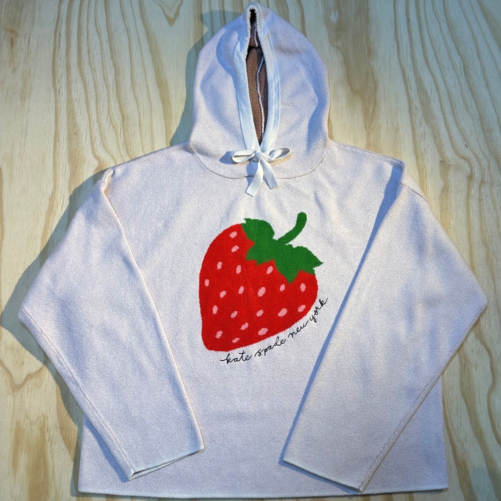 Kate Spade New York Strawberry Intarsia Knit Hoodie Pink Size Medium